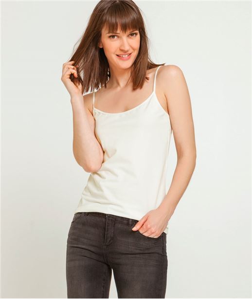 Top femme uni fines bretelles Femme - Couleur ECRU - Grain de Malice