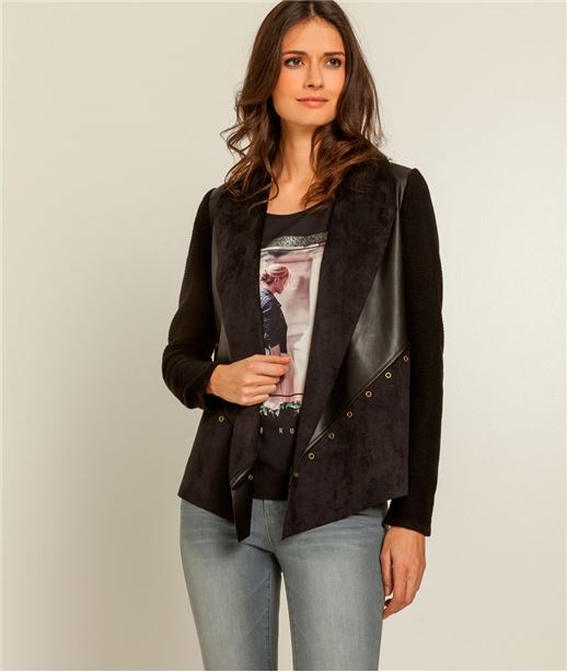 Gilet femme bimatière faux cuir - Couleur NOIR - Grain de Malice
